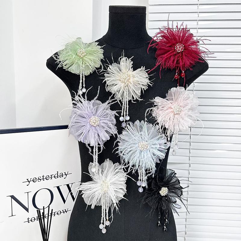 Fairy Beauty Multi-layer Pearl Feather Flower Patches DIY Hairpin Hair Accessories Corsage Applique Sweater Coat Accessories