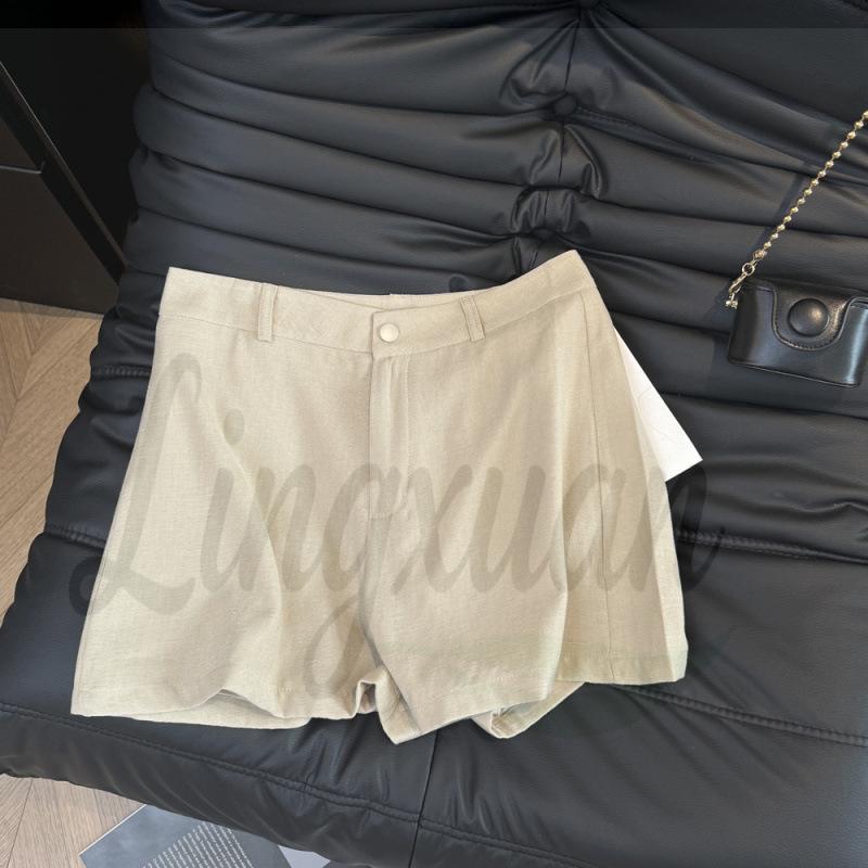 Women s High-Waisted Khaki Linen Casual Shorts - Korean Old Money Style, Slimming & Lightweight for Summer S