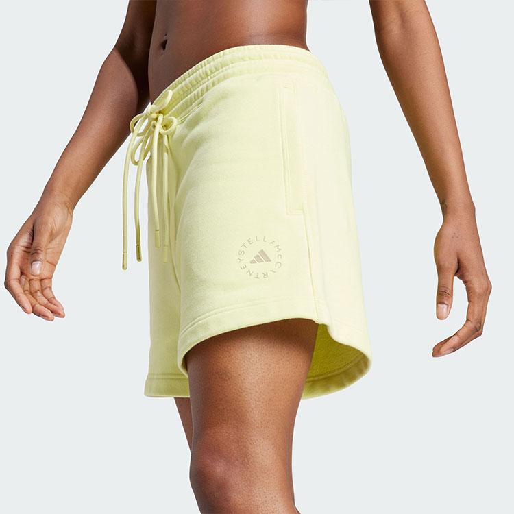 Adidas Truecasuals Terry Shorts With Small Logo Print And Drawstring Women Bottoms Pink Yellow IT8275