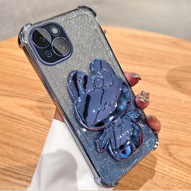 Applicable To IPhone16 Mobile Phone Case Rabbit Mirror Bracket 1314 Electroplated Airbag Anti-fall Apple 15 Promax