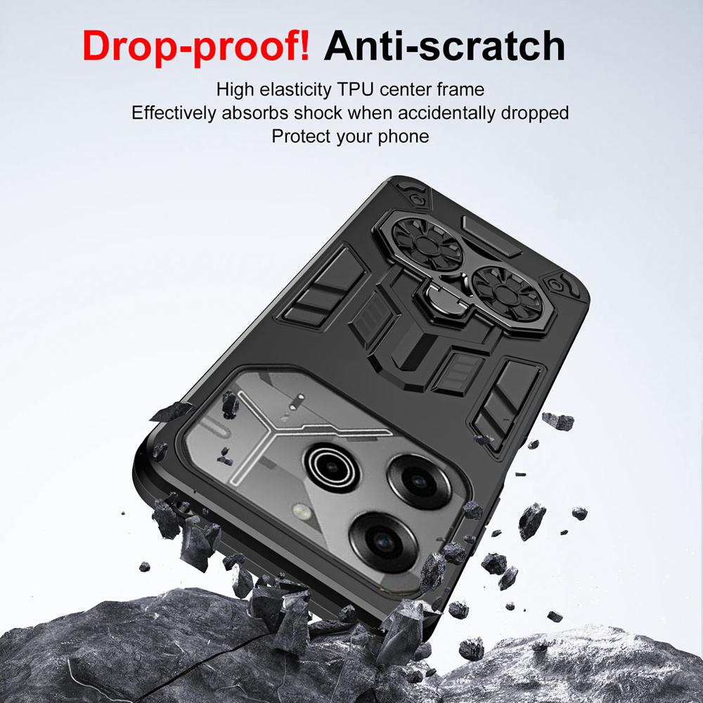 KEYSION Shockproof Armor Case for TECNO POVA 6 6 Pro 5G Soft Silicone+PC Metal Ring Stand Phone Back Cover for TECNO Pova 6 Pro