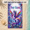 Unicorn Theme Soft Beach Towel Personalized Custom Name Text Towel Portable for Beach Pool Travel