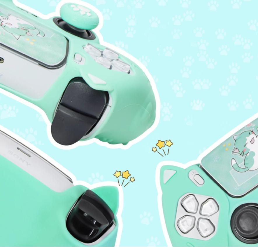 Lovely Cat Silicone Soft Protector Sticker Skin For Sony Playstation Dualsense 5 PS5 Controller Case Thumb Stick Grip Cap Cover