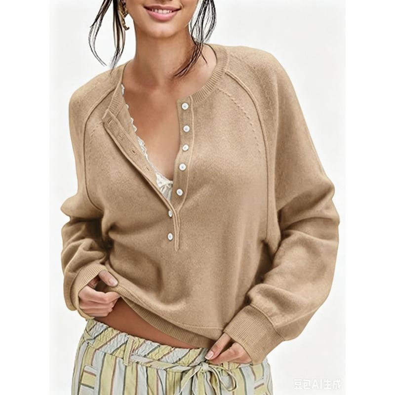 Autumn and Winter New Women's Breasted Semi-open Neck Sweater Versatile Knitted Top Women