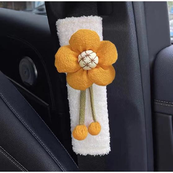 1 bucă stil flori moi de pluș husă centură de siguranță curea de umăr pernă ham pernă artificială miel auto centură de siguranță umăr