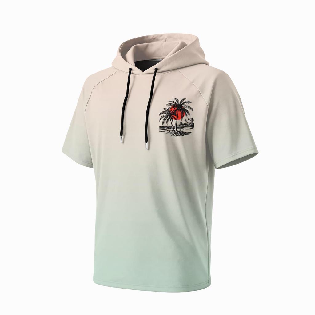 Men's Summer Short Sleeve Hooded T Shirt Quick Drying UPF 50 Plus Sun Protection Fishing Sportswear Lightweight Breathable