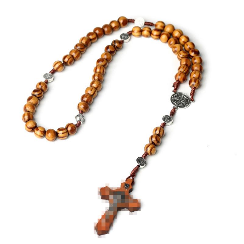 In Stock: Natural Cross Rosary Pendant - European & American Design Rosary Cross Ornament
