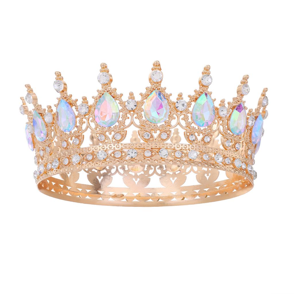 Baroque Round Crown Headwear European Style Bride's Wedding Dress Birthday and Coming of Age Gift Round Alloy Crown Hair Accessory