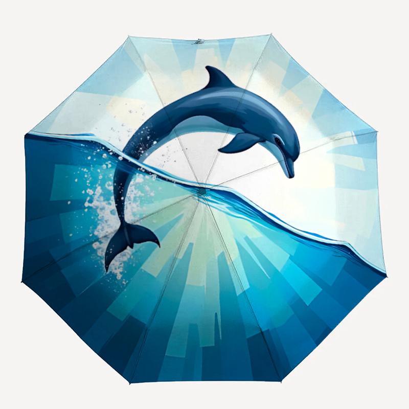 

1pc Dolphin Ocean Automatic Folding Umbrella - Compact 8-Rib Design, Durable Plastic & Iron, Festive Gift, Compact Umbrellan004