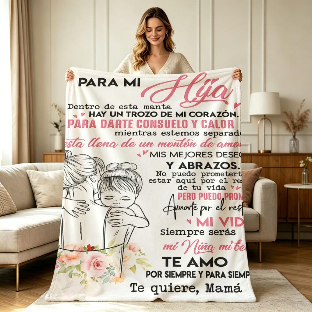 Soft Warm Cozy Flannel Blanket with Mom And Daughter Hug Floral Print All Season Blanket for Sofa Couch Bedroom Living Room Home Decorative Throw Blan