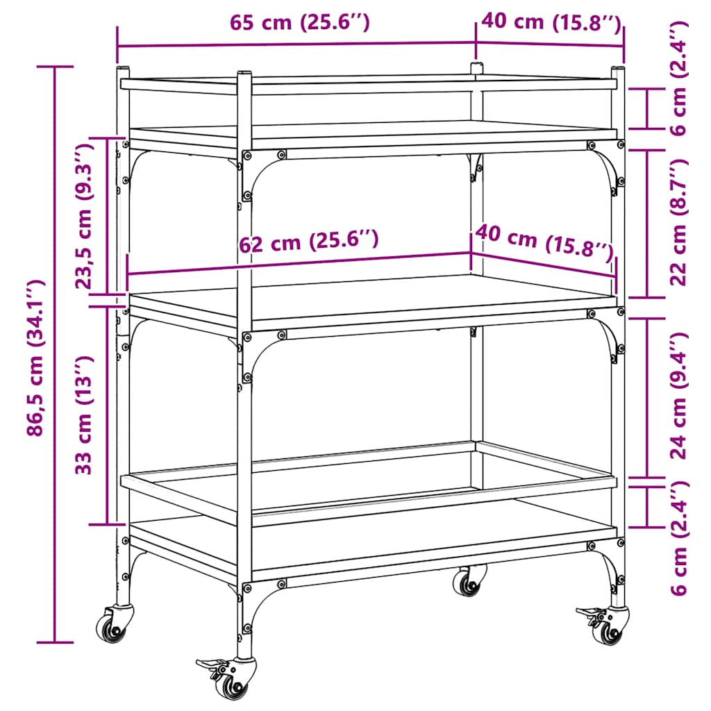 Kitchen Trolley Gray Sonoma 65x40x86.5 cm Engineered Wood