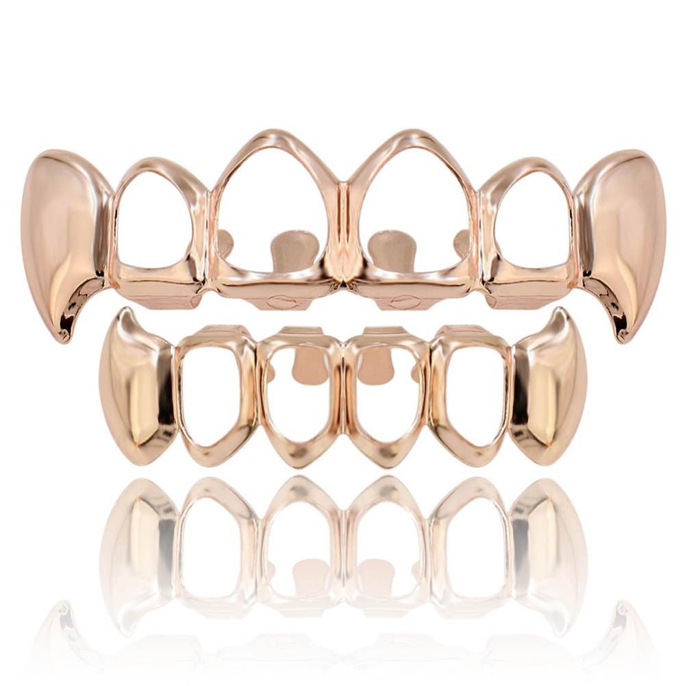 925 Sterling Silver Rapper Iced Out Hollow Design Grills Teeth Grillz Top Bottom Teeth Men Plain Hiphop Vampire Grillz for Teeth