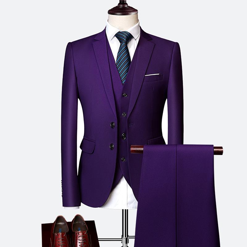 New Men's Business Casual Slim-fit Suit Three-piece Set