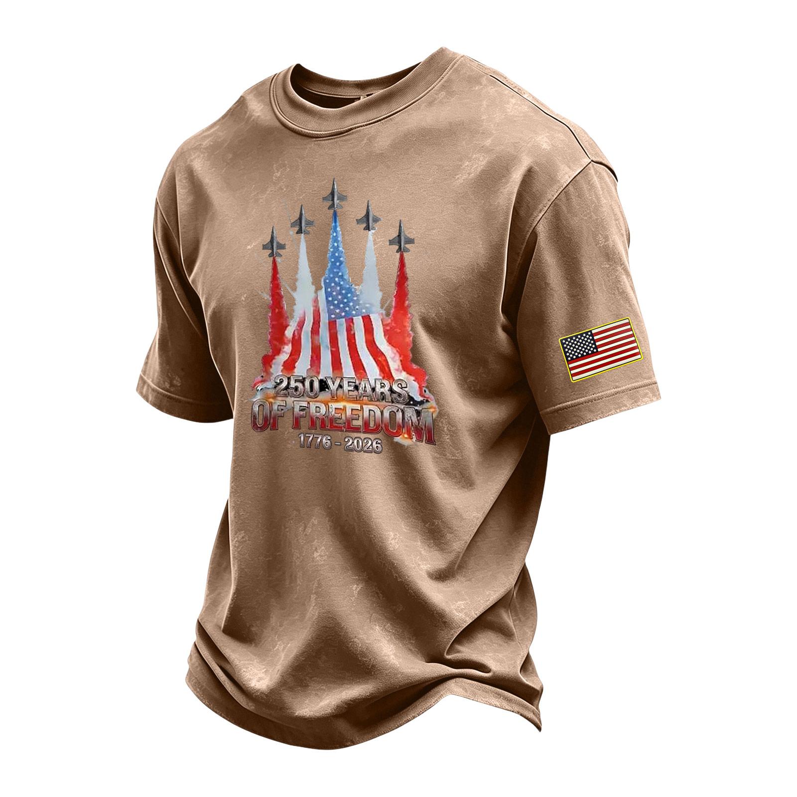 

Men s Vintage Washed Crew Neck Short Sleeve T Shirt Independence Day Graphic Printed Casual Summer Top XXXXL кавовий