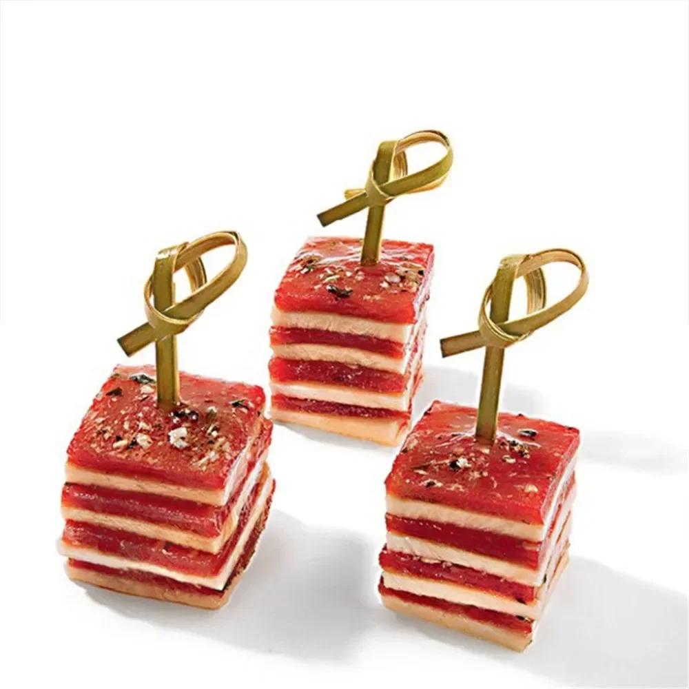 12cm Praktische Einweg-Bambusgabeln Party-Buffet Fruchtspieße Desserts Cocktail-Dekoration Hochzeitsfeier-Zubehör 100 Stück
