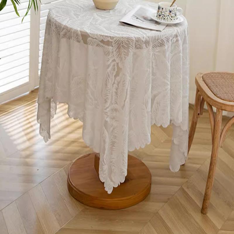1pc French Pastoral Style Hollow White Lace Tablecloth Picnic Photo Background Cloth Coffee Table Dessert Table Decoration