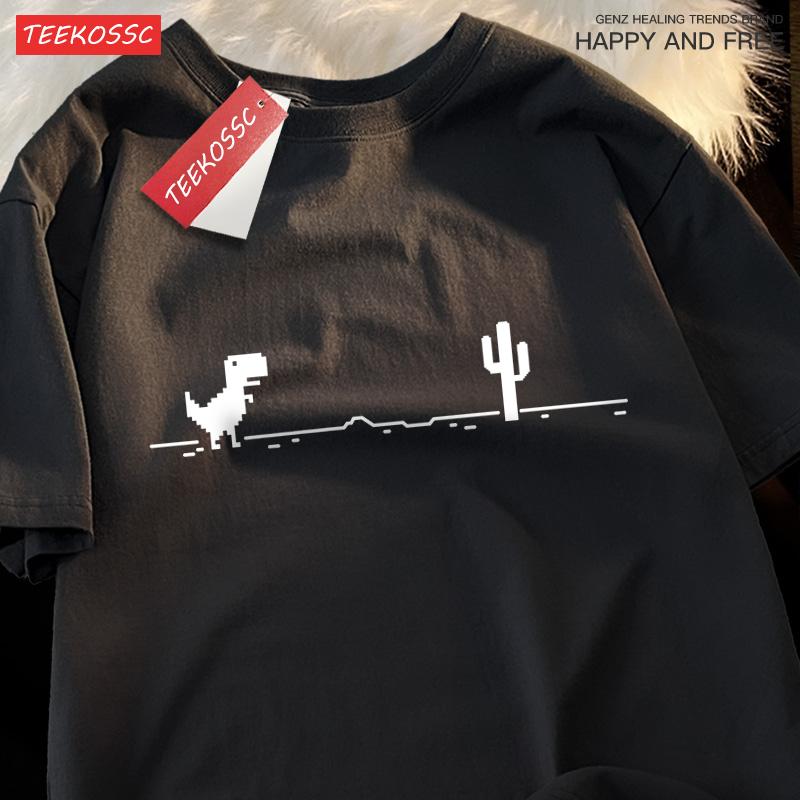 Network Malfunction Little Dinosaur Man T Shirts Casual Breathable T-Shirt Oversize Summer Cotton Hip Hop Street Half Sleeve
