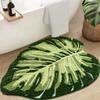 Soft and Plush Green Leaf Bathroom Rug with Non-Slip Backing - Luxurious and Absorbent Bath Mat for Home Décor