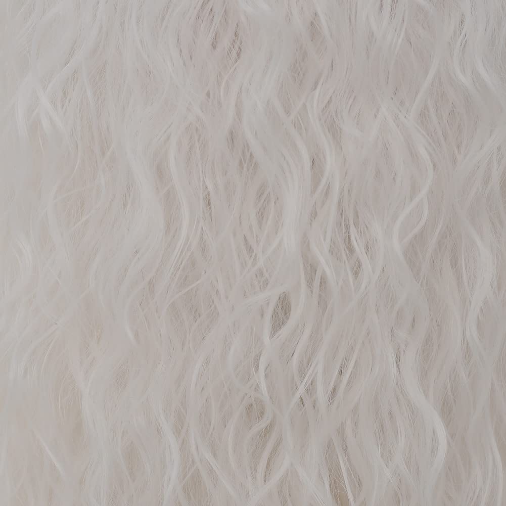 White Synthetic Wigs with Bangs for Women Long Curly Wavy Soft Cosplay Halloween Costume Anime Wig
