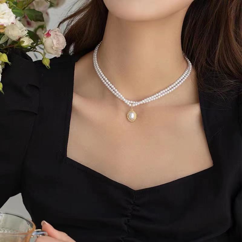 Pearl Necklace Female Tide Cold Double-layer Retro Collarbone Chain Female High-end Light Luxury Niche Neck Chain