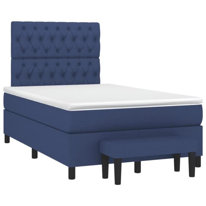 3136827 vidaXL Lit à sommier tapissier avec matelas Bleu 120x200 cm Tissu