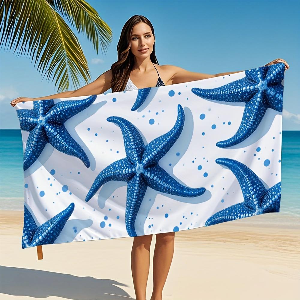 

Cute Starfish Theme Microfiber Towel Ultra Soft High Absorption Quick Dry Modern Design for Bathroom Pool Travel Men Women Use W30*H60(CM)