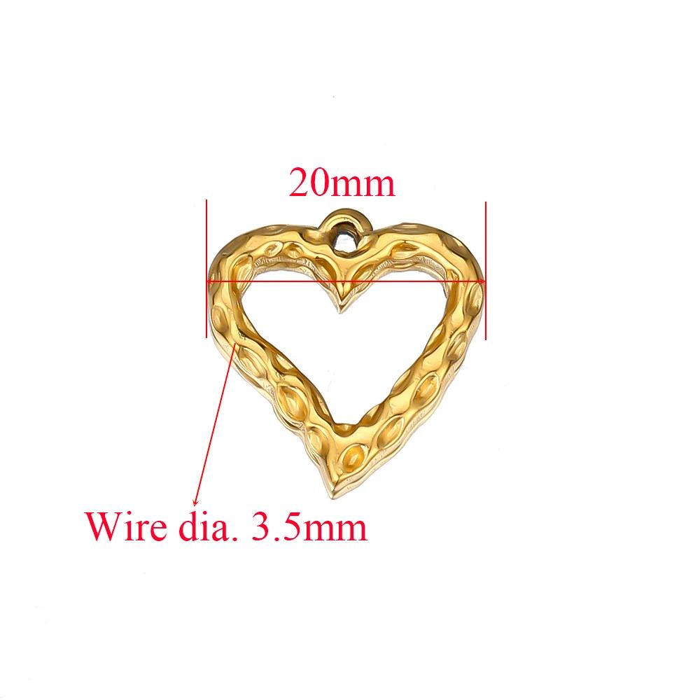 5pcs Gold Color Stainless Steel 20mm Heart Pendants Charms for DIY Jewelry Necklace Making Women Accessories Findings Wholesale