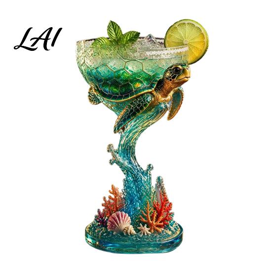 Immersive Beach Themed Bar Decor 3D Tropical Ocean Theme Glass Cup Resin Art Parrot And Unique Birthday Gifts for Collectors Turtle Design,