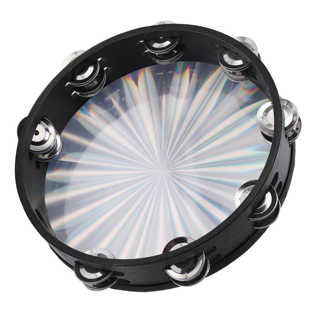 10in Hand Held Drum Double Row Jingles ABS Reflective Laser Tambourine Percussion