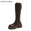 Vintage Women Knee High Boots Fashion Back Zippers Shoes Square High Heel Autumn Winter Ladies Knight Long Booties