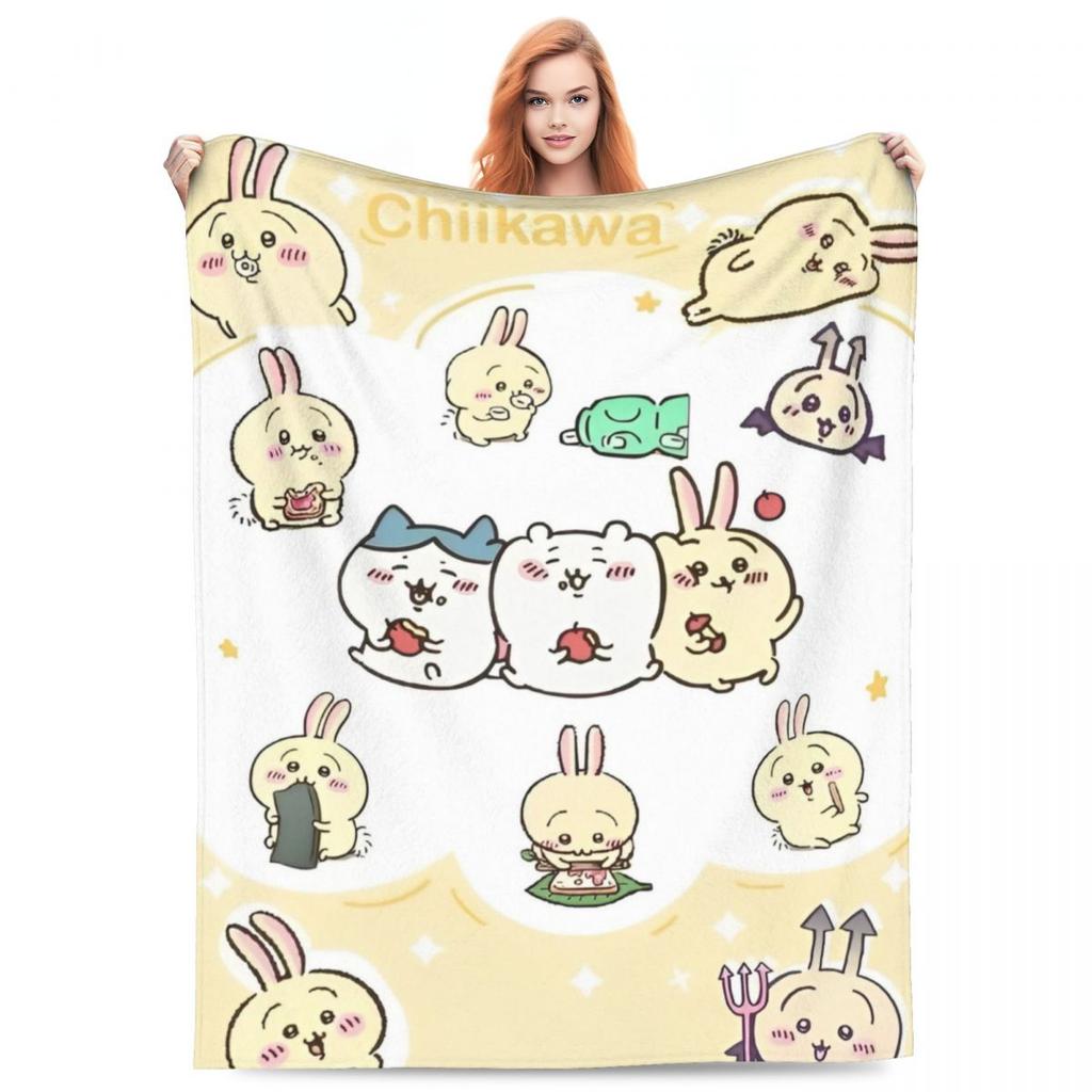 Cute Chiikawa Blanket Soft Warm Comfortable Plush Throw Blanket For Outdoor Picnic Flannel Bedspread Bed Cover