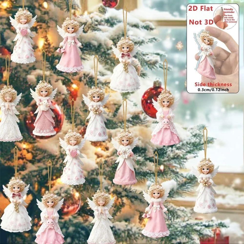 8 pcs 2D Flat Christmas Hanging Ornament Wooden Xmas Decoration Holiday Party