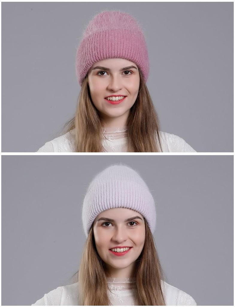 Korean Style Rabbit Fur Knit Hat for Women - Fashionable Autumn/Winter Headband with Earmuffs