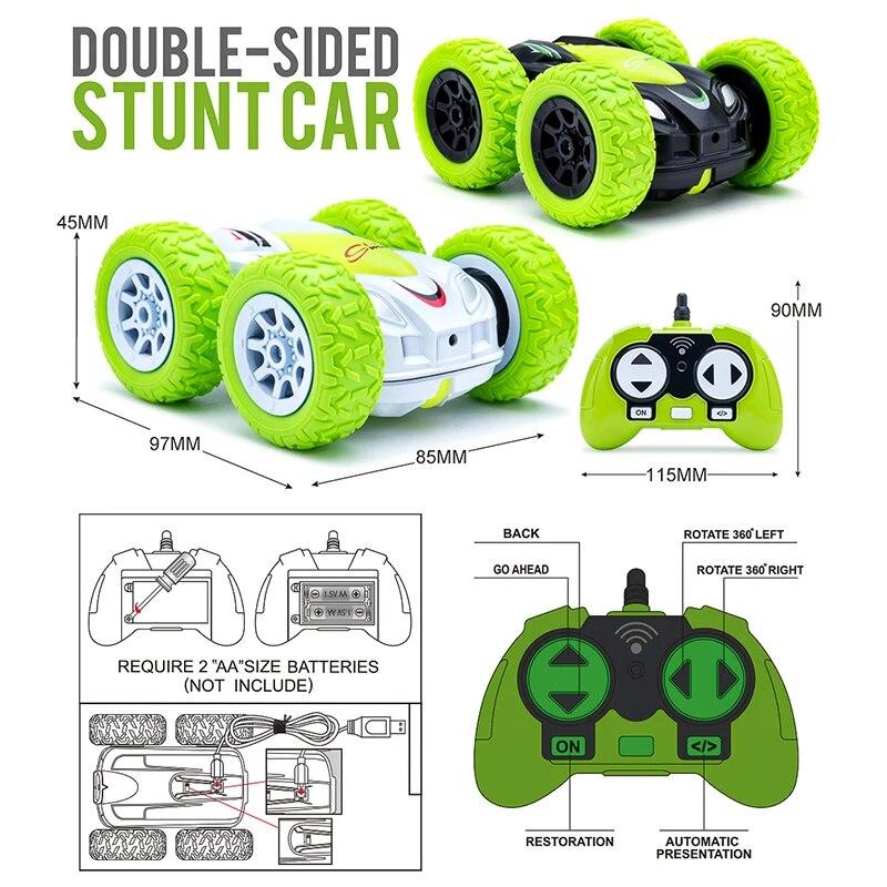 Rc Car Cool Boy Mini Stunt Car Bezdrátové dálkové ovládání Oboustranné otáčení o 360 stupňů Dětské hračky Flip Model 2,4g
