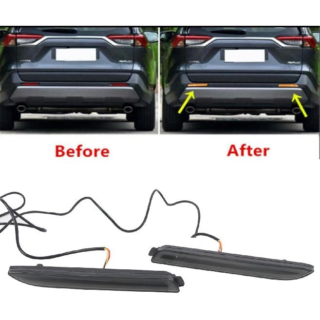 Generic BisTate for Toyota RAV4 XA50 2019-2024 Car LED Rear Fog Bumper Brake Light Tail Driving Lamps Exterior Accessories 2pcs (Smoked Black)