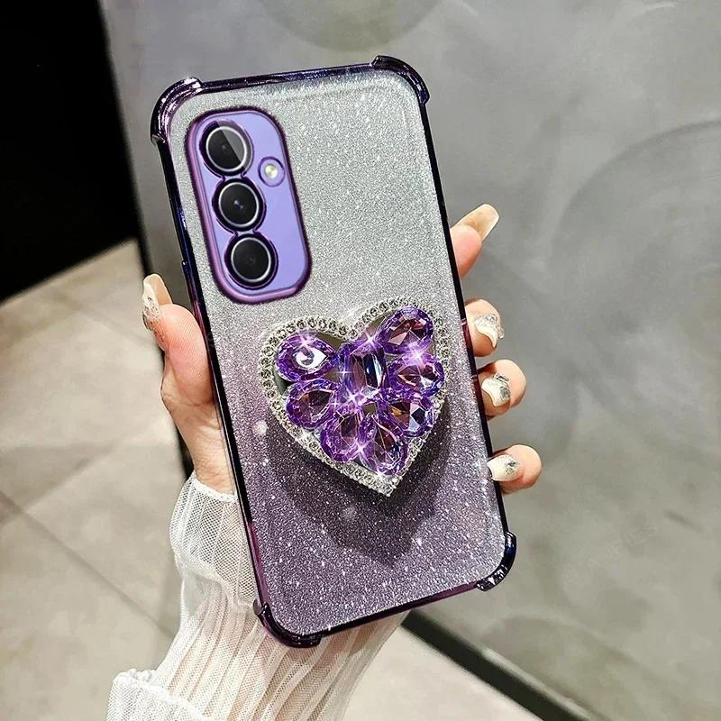 Phone Case for Xiaomi 15 Ultra 14T 13T POCO X7 F7 M7 Redmi Note 14 Pro 14C Glitter Diamond Heart Shockproof Bracket Case Cover