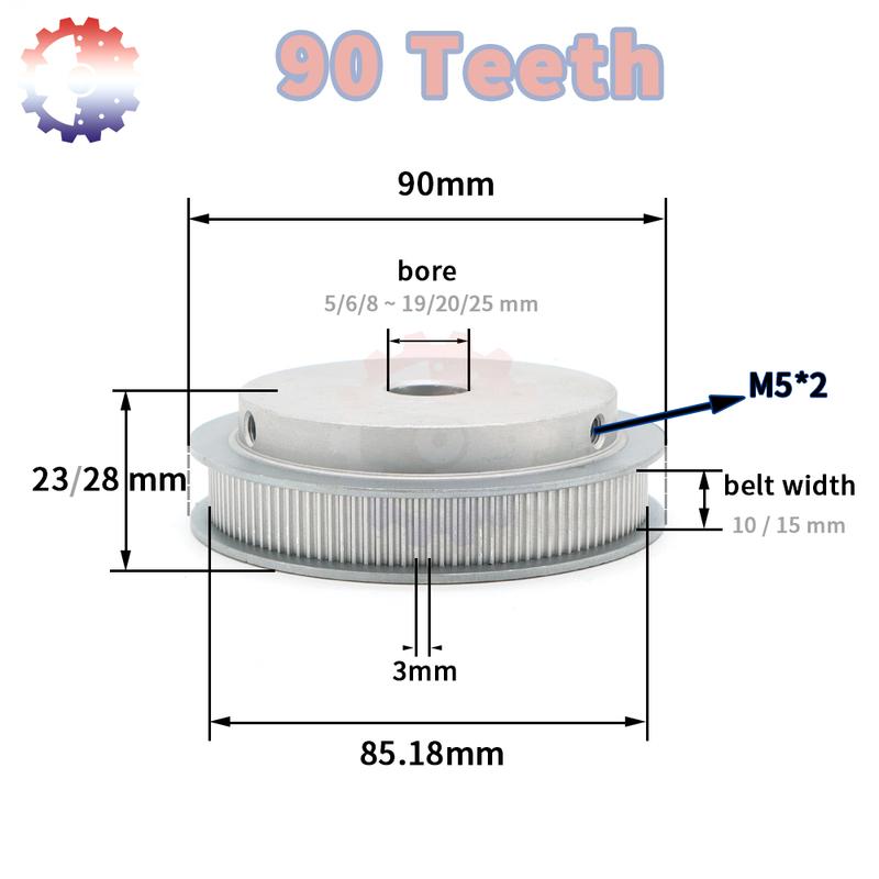 90T 15T HTD3M Pulley Set Belt Width 10mm 90Teeth 15Teeth 3M Timing Pulley Reduction 6:1 HTD 3M Synchronous Wheels 3M Pulley Set