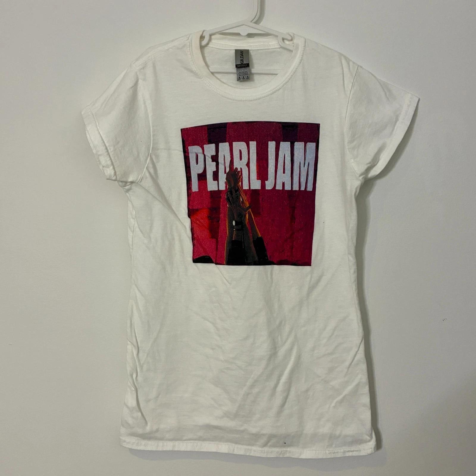 Женская футболка Pearl Jam, размер Medium, белая, с надписью  Ten , гранж, рок-группа S