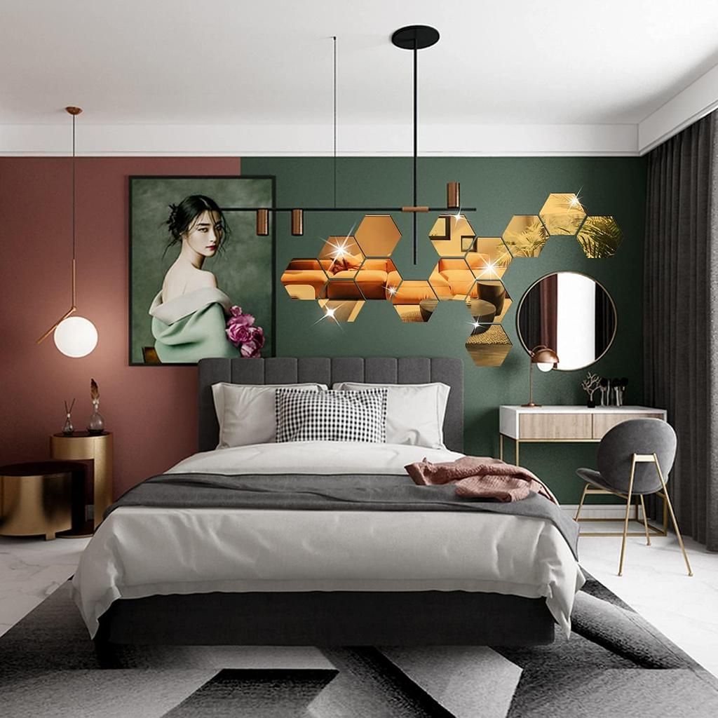 Hexagon 3D Mirror Wall Sticker Multiple Color DIY TV Background Living Room Stickers Wall Decor Bedroom Bathroom Home Decoration