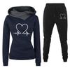 Women's Heartbeat Print Hoodie & Sweatshirt Set - Casual Sportswear for Spring & Autumn