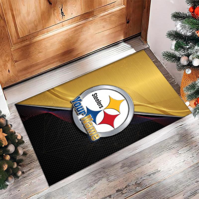 Pittsburgh Steelers Kristall-Samt-Teppich, Personalisierte rutschfeste Fußmatte mit individuellem Namenstext für Wohnkultur, Geschenk