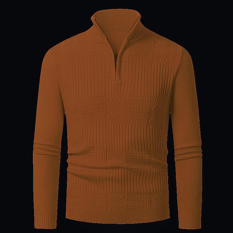 Men S Solid Stand Collar Half Zip Knit Sweater
