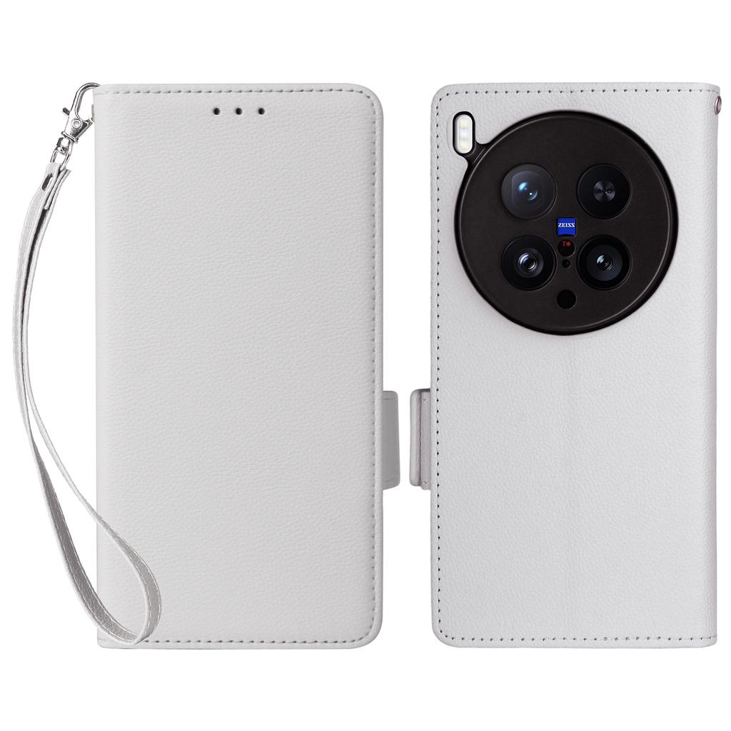 For vivo X200 Ultra 5G Case with Wrist Strap Litchi Texture PU Leather Wallet Phone Cover