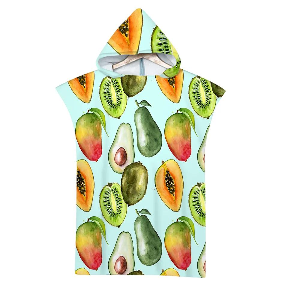 Hooded Bath Towel Robe Poncho Swimming Beach Towel Surf Man Lady Fast Quick Dry Bathrobe Beachwear-Fruit Watermelon Dragon Fruit