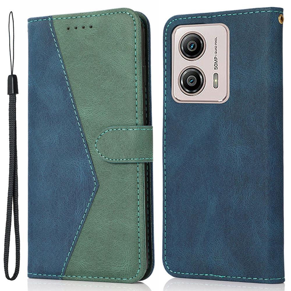 

For Motorola Moto G13 4G Anti-drop Stand Case Splicing PU Leather Wallet Phone Flip Cover Blue/Green