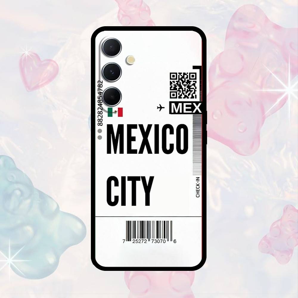 Funny World City Tourist Ticket Label Phone Case For Samsung S25,S24,S21,S22,S23,S30,Ultra,S20,Plus,Fe,Note,10,9,5G Black Cover