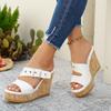 Summer Womens Open Toe Thick Sole Platform Slip On Sandals With Rubber Outsole For Casual Wear
