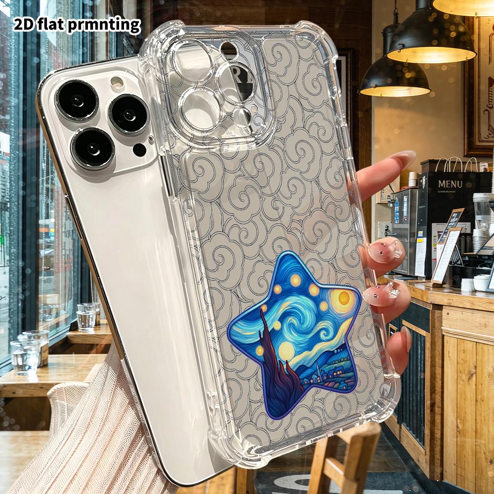 Phone Case: 2D Flat, Suitable for iPhone 18 17 16 15 14 13 Pro, Transparent with Corner Protection, Stars, Christmas and Halloween Gifts