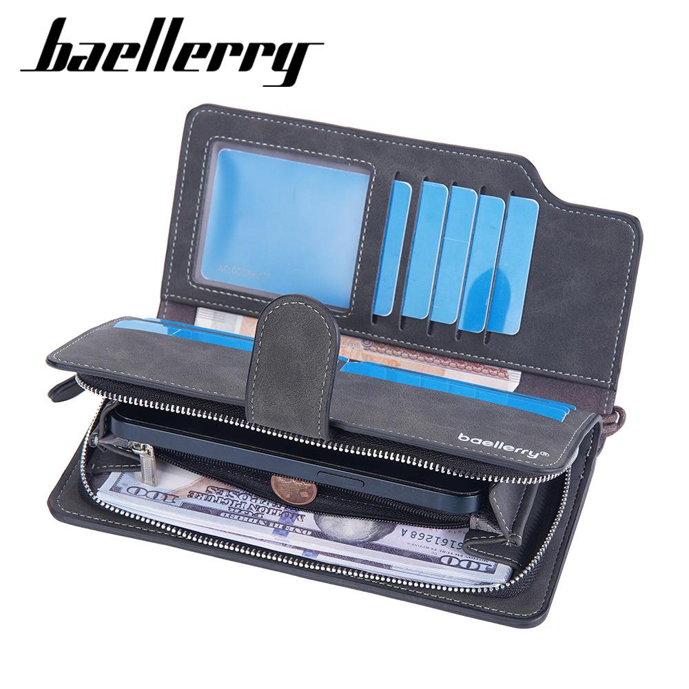 Baellerry Men's Fashion Long Wallet Matte Cell Phone Bag Clutch Bag with Wrist Strap Multi-card Slot Card Holder Zipper Coin Purse Vintage Billfold