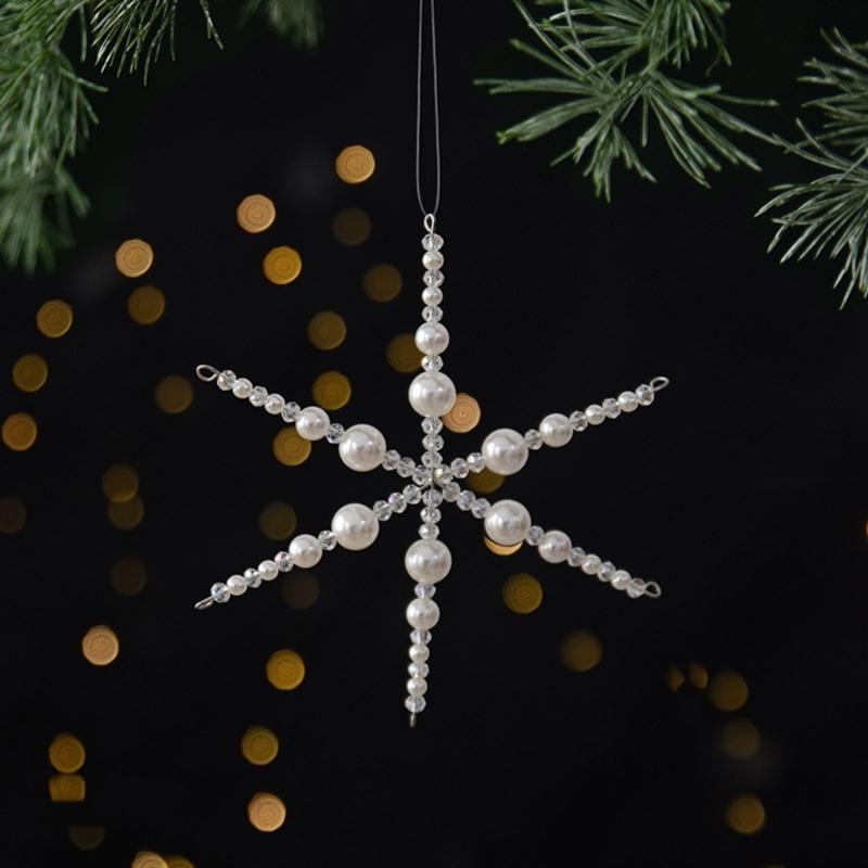 Christmas Tree Hanging Ornament with Faux Pearls Styling, Elegant Holiday Decors for Branches, Window, and Home Accents